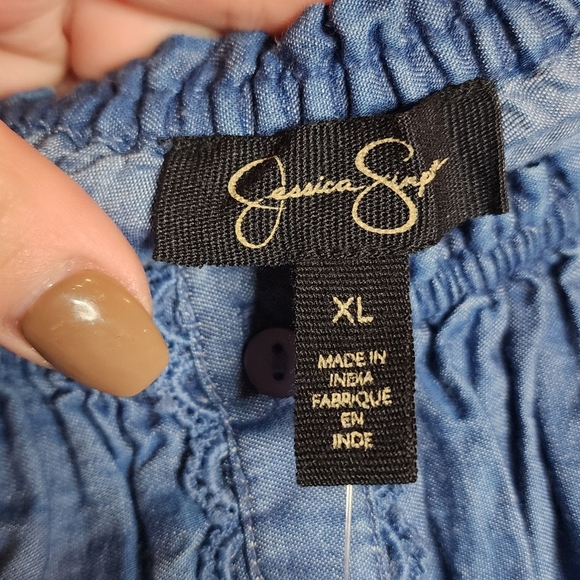 NWT Jessica Simpson Stretch Chambray Eyelet Ruffle Sleeve Violetta Top Size XL - Picture 5 of 16